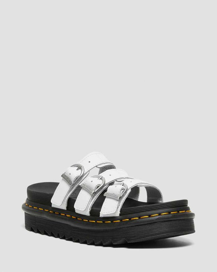 Dr Martens Sandaler Dame Hvite Blaire Læder Slide 7815NMKXV